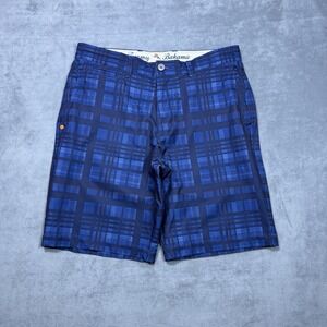 Tommy Bahama Shorts Mens 30 Blue Plaid Performance Chino Golf Beach